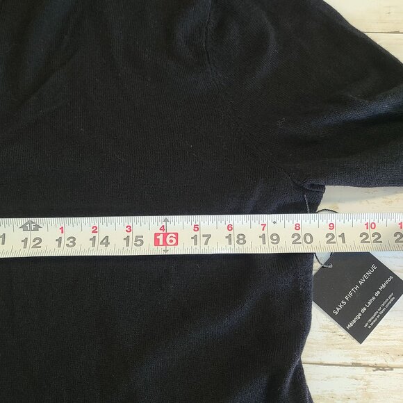 Saks Fifth Avenue Black Sweater Merino Wool Blend Pullover 1/4 Zip L NEW Staple - Picture 6 of 8